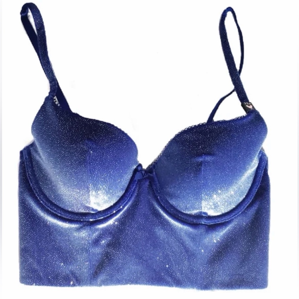 Victoria’s Secret Blue Velvet Glitter Bustier Bra Longline 34D